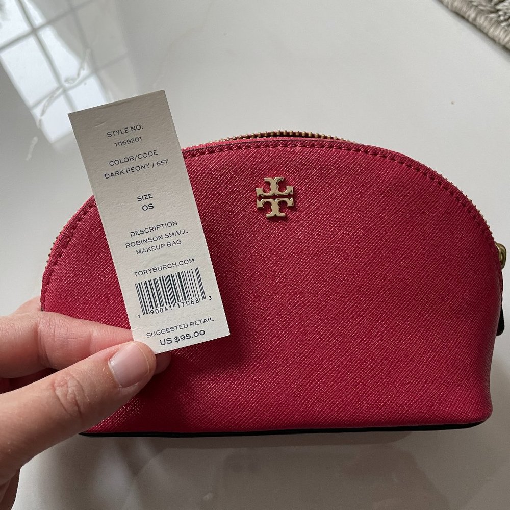 COPY - Tory Burch leather makeup bag, Dark Peony, NWT